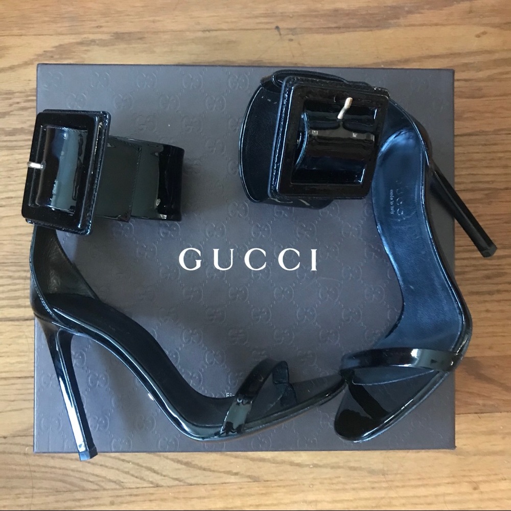 Gucci Rare Patent Buckle Strap Stilettos Size 35.5